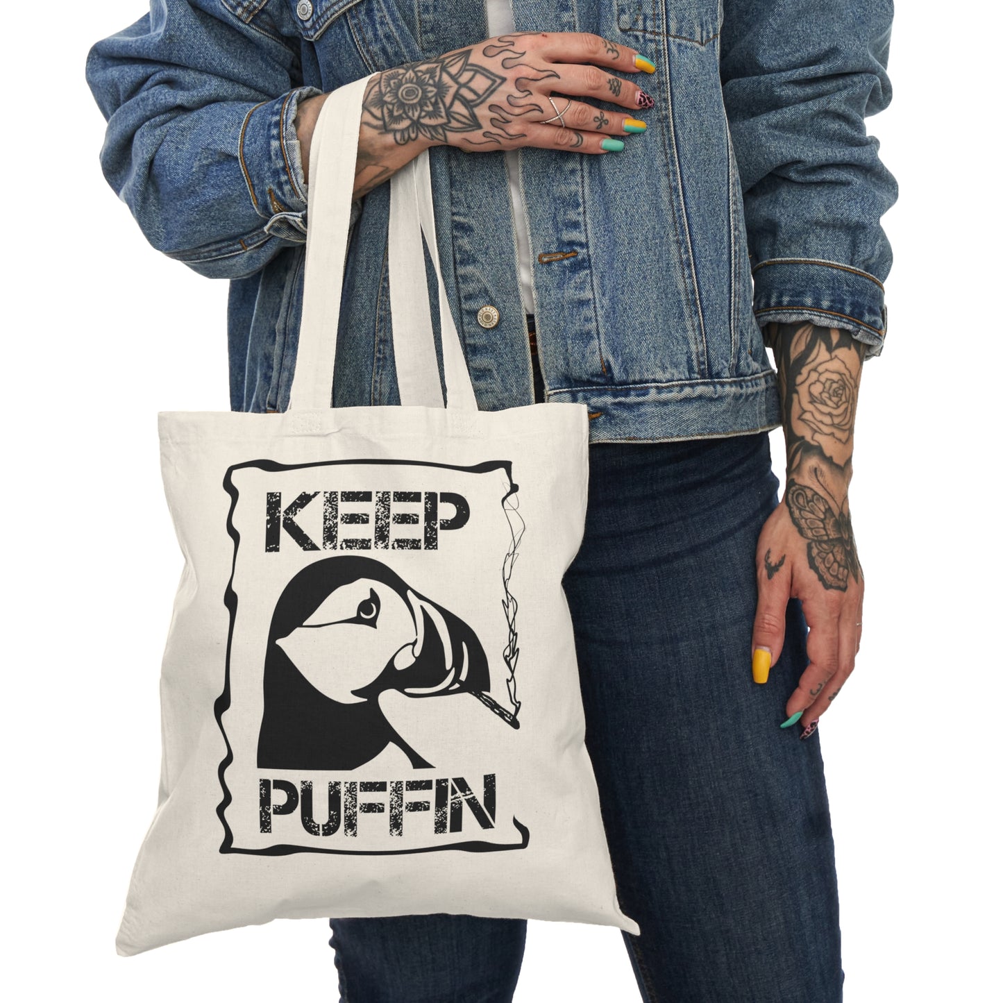 Keep Puffin. Natural Tote Bag