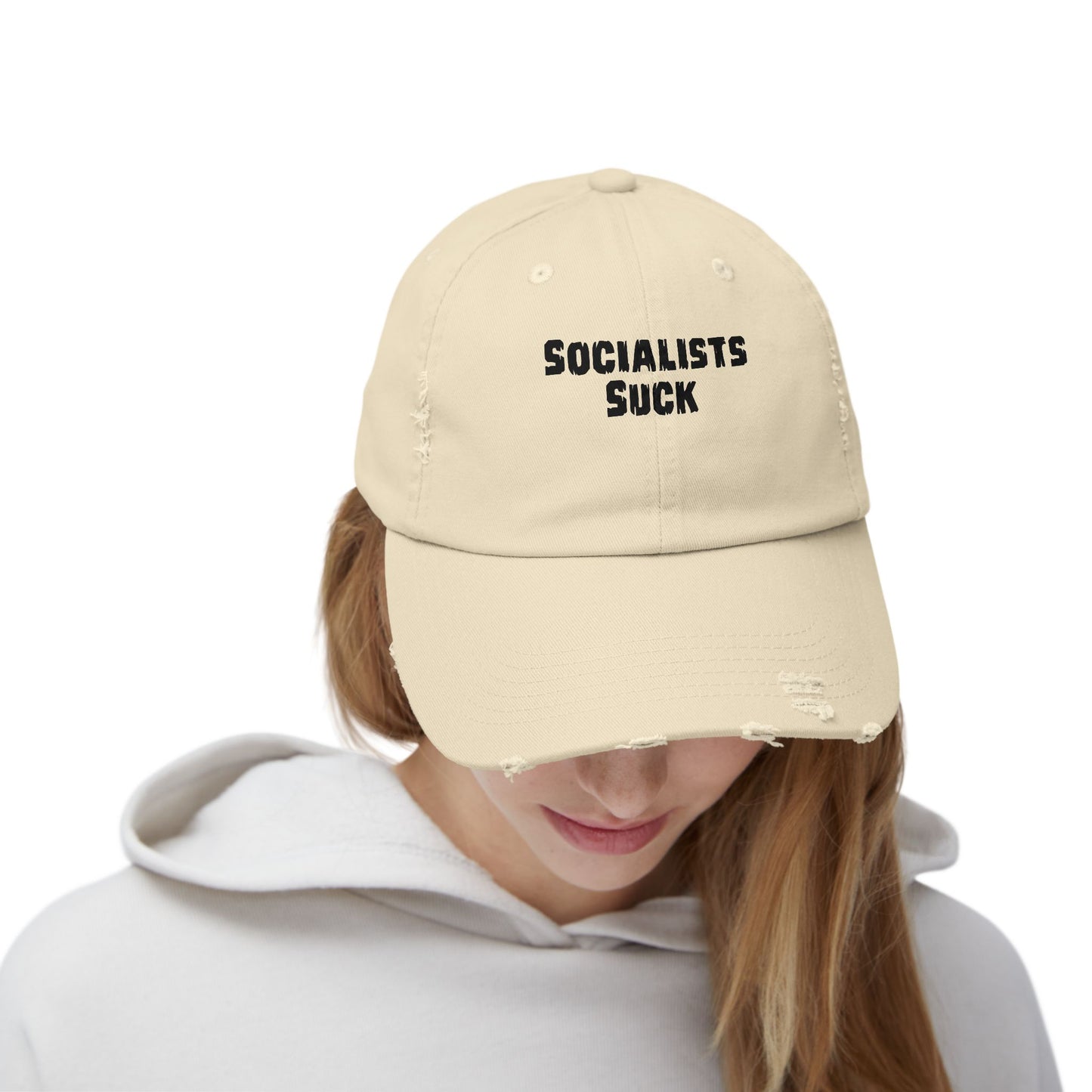SOCIALISTS SUCK. Unisex Distressed Cap